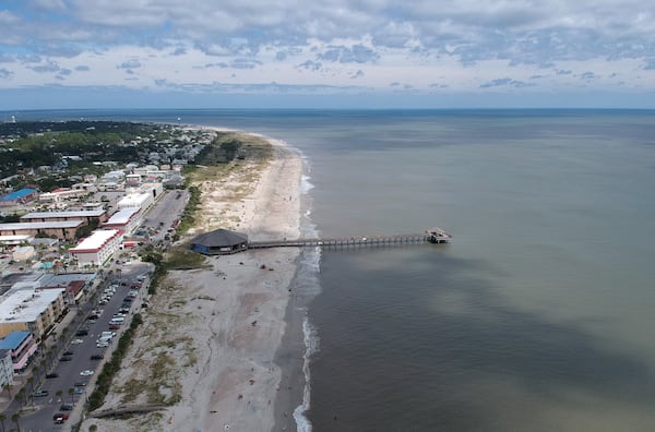 Aerial view of Tybee Island, where the effects of the rising sea level are readily seen.