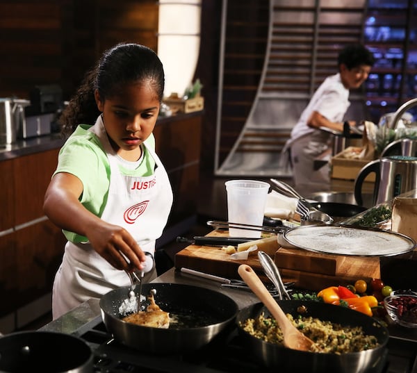 Justise Mayberry, 11, on the set of the Fox TV show MasterChef Junior where she is a contestant.