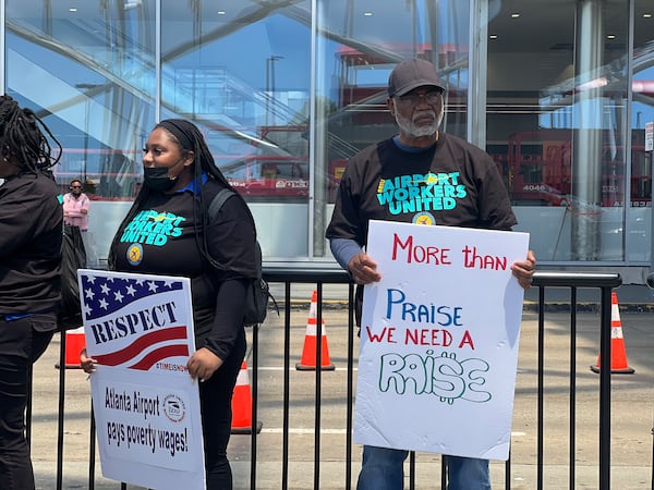 Workers conducted informational picketing at Hartsfield-Jackson International Airport on Monday afternoon, May 1, 2023.