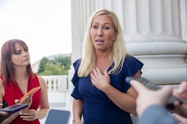 U.S. Rep. Marjorie Taylor Greene, R-Rome, has described a shutdown as counterproductive even while she threatens to support one if she doesn’t get her way on demands to slash U.S. military aid for Ukraine. (Nathan Posner for The Atlanta Journal-Constitution)