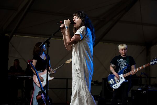 Katie Crutchfield, of Waxahatchee, performs on stage at Shaky Knees Music Festival on Friday, May 4, 2018, in Atlanta. (Photo by Paul R. Giunta/Invision/AP)