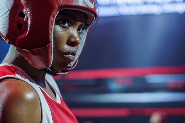 This image released by Amazon Content Services shows Ryan Destiny as Claressa Shields in a scene from "The Fire Inside." (Sabrina Lantos/Amazon Content Services via AP)