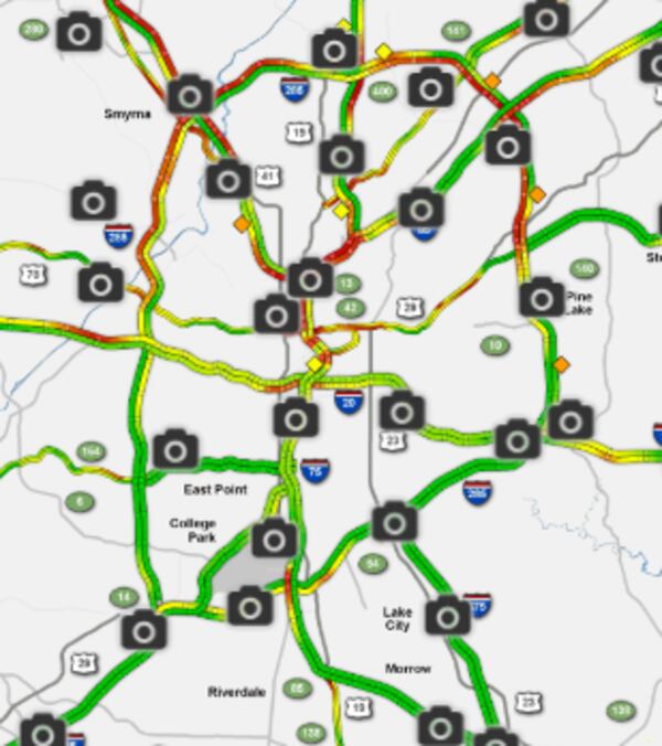 There's a lot of stop and go traffic on the Downtown Connector and Northern Perimeter as of 5:40 p.m. (Photo: WSB 24-hour Traffic Center)