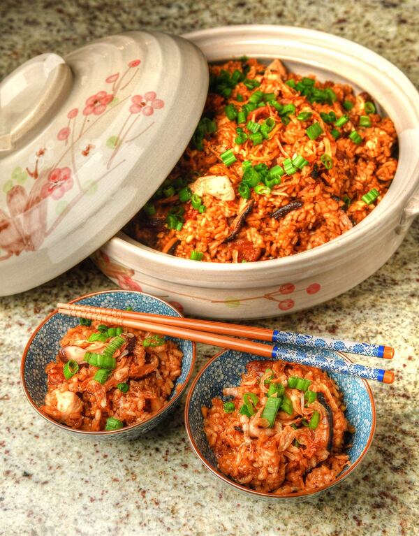 Sticky Rice with Chicken, Mushrooms and Chinese Sausage, made from a family recipe from Jennifer McCormick, takes some planning but will come together quickly. STYLING BY JENNIFER MCCORMICK / CONTRIBUTED BY CHRIS HUNT PHOTOGRAPHY