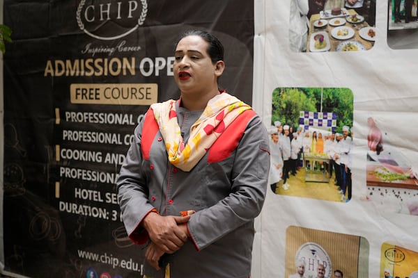 A transgender person attends cooking class at the Culinary & Hotel Institute of Pakistan, in Lahore, Pakistan, Tuesday, Feb. 25, 2025. (AP Photo/K.M Chaudary)