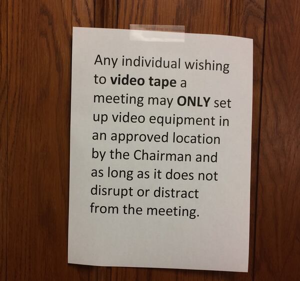 This flier appeared in the Capitol shortly after Sen. Josh McKoon, R-Columbus, began live streaming Senate committee meetings with his smart phone. KRISTINA TORRES / KTORRES@AJC.COM