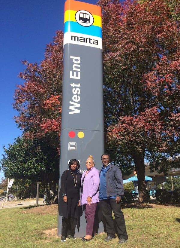 Longtime West End residents (from left) Kay Wallace, Joanne Rhone and Karl Barnes oppose adding the names of Juanita and Ralph David Abernathy to the local MARTA station. Photo by Bill Torpy