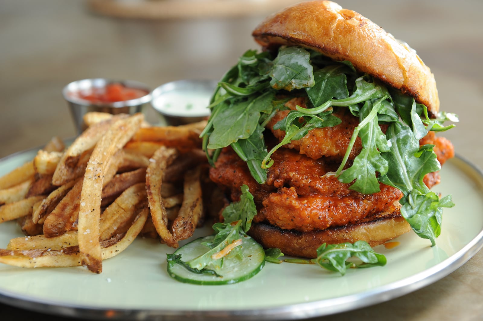 Spicy chicken sammy from Rising Son. / (BECKY STEIN PHOTOGRAPHY)