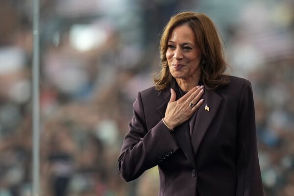 Vice President Kamala Harris gestures as she delivers a concession speech for the 2024 presidential election, Wednesday, Nov. 6, 2024, on the campus of Howard University in Washington. (AP Photo/Stephanie Scarbrough)