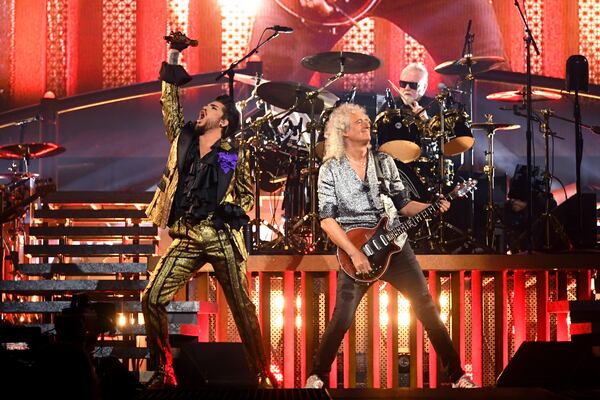 NEW YORK, NEW YORK - AUGUST 06: (L-R) Singer Adam Lambert, guitarist Brian May, and drummer Roger Taylor of Queen + Adam Lambert perform at Madison Square Garden on August 06, 2019 in New York City. (Photo by Mike Coppola/Getty Images)