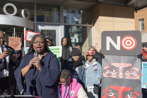 Nekima Valdez Levy Armstrong speaks outside Target Headquarters in Minneapolis, on Thursday, Jan. 30, 2025. (Elizabeth Flores/Minnesota Star Tribune/TNS)