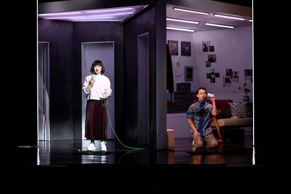 Cathy Ang as Claire and Kenny Tran as Oliver in “Maybe Happy Ending” at the Alliance Theatre. Photo credit Greg Mooney