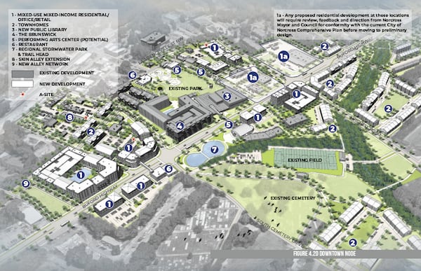 The section of Buford Highway near downtown Norcross. Townhomes, mixed-use spaces and a performing arts center could accompany other development projects underway or completed in the area. (Courtesy City of Norcross)