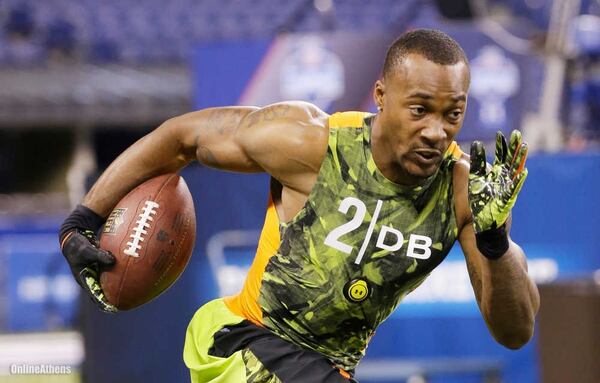 Falcons cornerback Robert Alford here running a a drill during the NFL football scouting combine in Indianapolis, Tuesday, Feb. 26, 2013. (Associated Press)