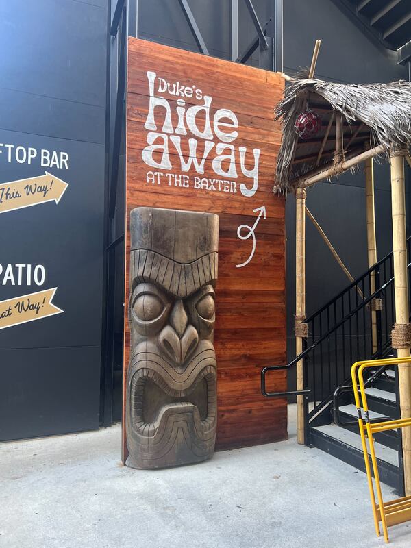 The entrance to tiki-themed rooftop bar Duke's Hideaway / Courtesy of The Baxter