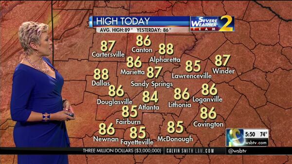 High temperatures are expected to stay in the 80s the rest of the week in metro Atlanta, Channel 2 Action News meteorologist Karen Minton said. (Credit: Channel 2 Action News)