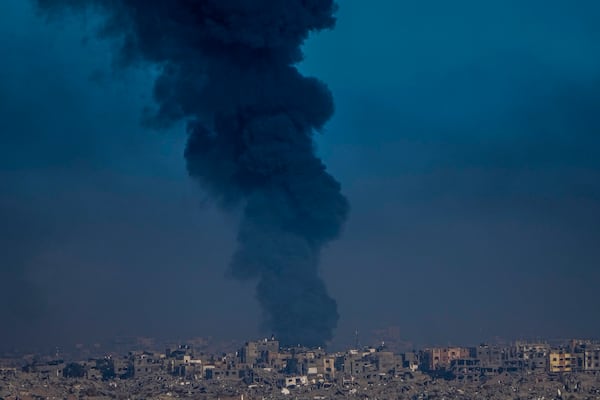 FILE - Smoke rises following an Israeli airstrike in the Gaza Strip, as seen from southern Israel, Dec. 29, 2023. (AP Photo/Ariel Schalit, File)