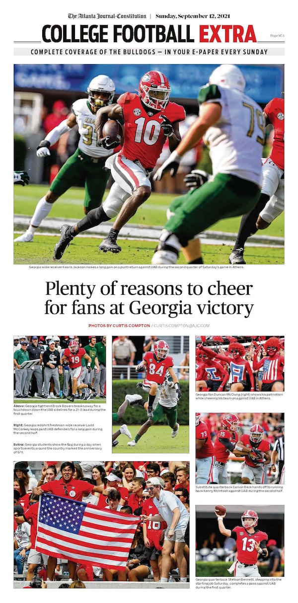 AJC College Football Extra Sept. 12, 2021. (AJC ePaper)