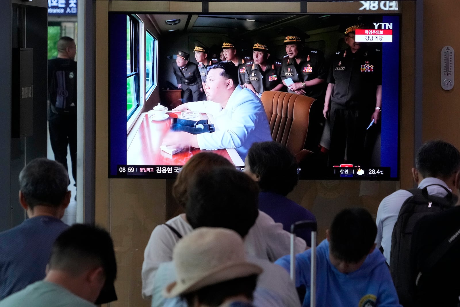 A TV screen shows a file image of North Korean leader Kim Jong Un during a news program at Seoul Railway Station in Seoul, South Korea, Thursday, Sept. 12, 2024. (AP Photo/Ahn Young-joon)