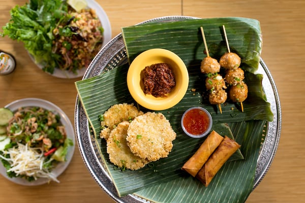 Snackboxe Bistro appetizer plate with egg rolls, Khao Chee, and meatballs. CONTRIBUTED BY MIA YAKEL