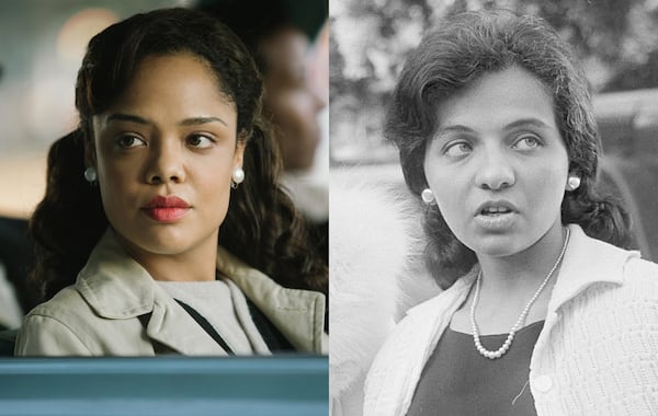 Diane Nash was played by Tessa Thompson in "Selma."  (Left photo: Atsushi Nishijima/Paramount Pictures. Right photo: Henry Burroughs/AP file)