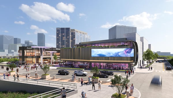 This is a rendering of the planned entertainment district that will make up the center of the Centennial Yards development in downtown Atlanta. The project was designed by Atlanta architecture firm Gensler.