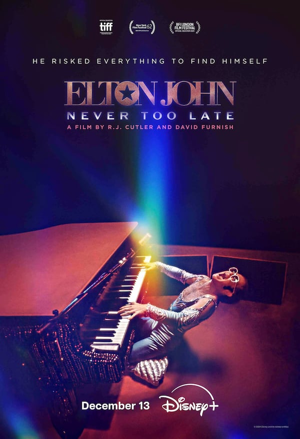 This image released by Disney+ shows "Elton John: Never Too Late." (Disney+ via AP)