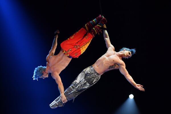 Aerial straps from "Cause You're Still Here" during Cirque du Soleil Volta at Atlantic Station on Thursday, December 12, 2019. (Hyosub Shin / Hyosub.Shin@ajc.com)