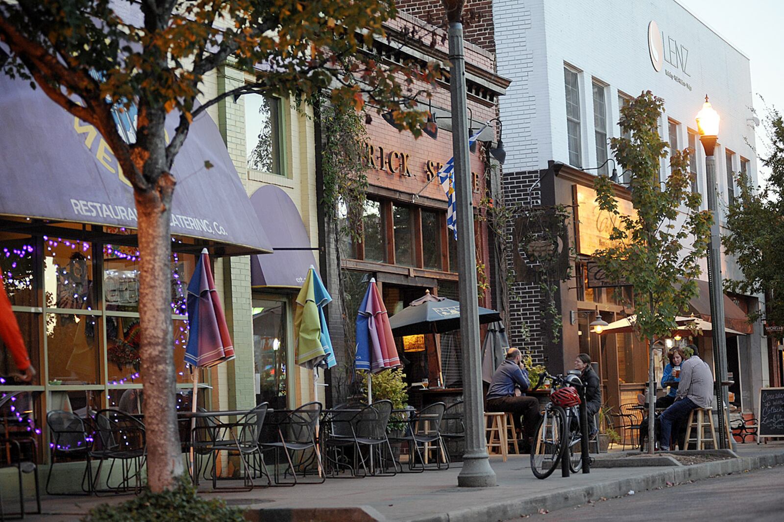 The Brick Store Pub (center) is flanked by Colbeh Persian Kitchen and Sweet Melissa’s in Decatur.