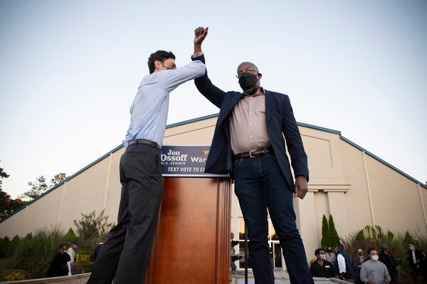 Democratic U.S. Senate candidates Jon Ossoff, left, and Raphael Warnock both supported President Donald Trump's call for increasing stimulus payments to $2,000. (Robin Rayne/Zuma Press/TNS)