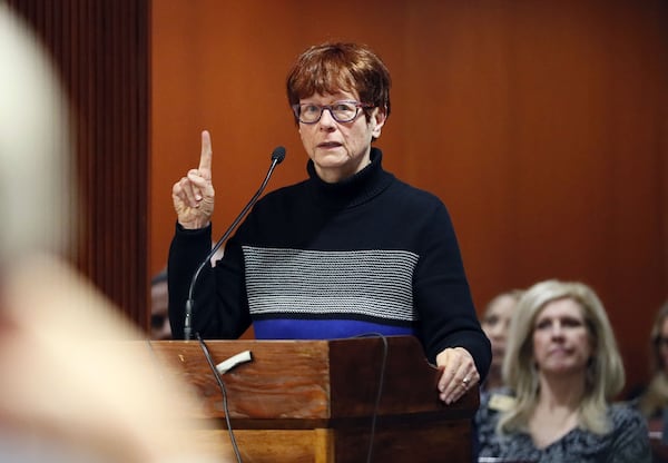 2/19/19 - Atlanta - Elizabeth Shackelford speaks during public comment.  The Governmental Affairs Elections Subcommittee, chaired by Rep. Alan Powell, held the first hearing of House Bill 316, which would change the state's voting system.  Bob Andres / bandres@ajc.com