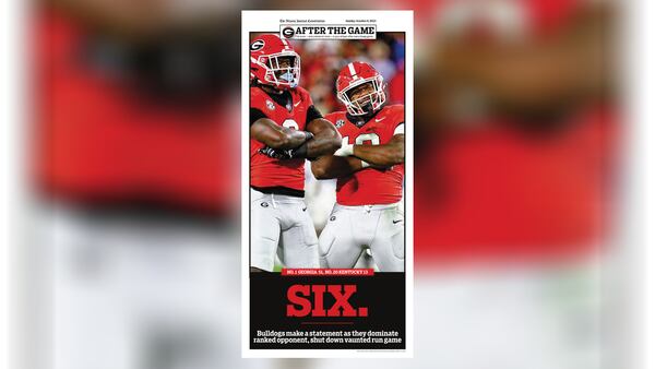 Georgia's sixth straight win, in The Atlanta Journal-Constitution ePaper, Sunday, Oct. 8, 2023.