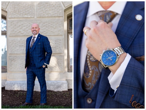 State Rep. Marcus Wiedower, R-Watkinsville, said the collar is key to him. “I like to keep that clean — the tie, the way the tie is put together and the collar stays are a big deal for me,” he said. (Arvin Temkar / arvin.temkar@ajc.com)