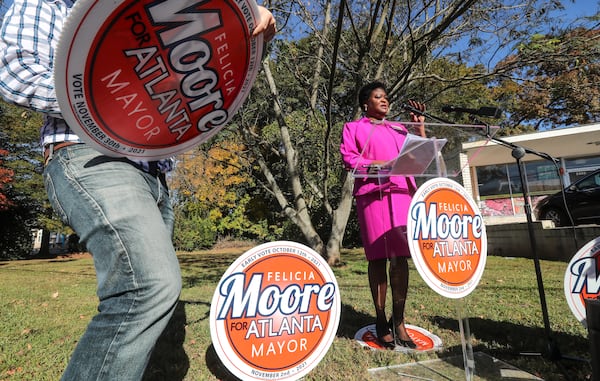 Atlanta City Council President Felicia Moore speaks at an event in northwest Atlanta Monday morning. (John Spink / John.Spink@ajc.com)

