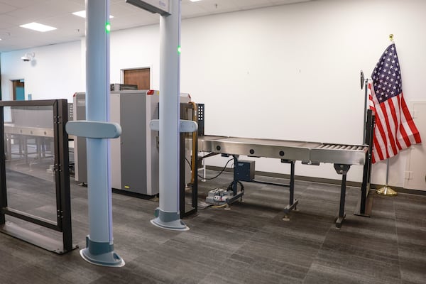 Views of the TSA line inside of PS ATL at Hartsfield-Jackson Airport shown on Wednesday, August 30, 2023. The luxury terminal features private suites, a bar, a TSA screening line as well as customs and immigration processing. (Natrice Miller/ Natrice.miller@ajc.com)