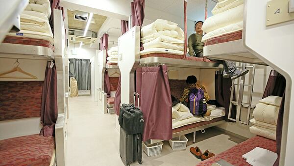 The once-popular Hokutosei sleeper train was "revived" as a hostel in the Nihonbashi Bakurocho area of central Tokyo. Photo: Japan News-Yomiuri