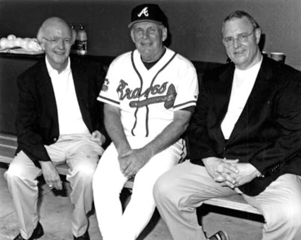 Braves icons Pete Van Wieren, Bobby Cox, Skip Caray.