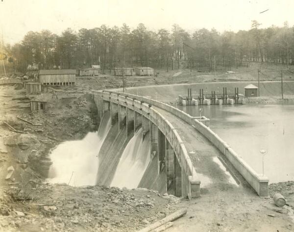 Tallulah Dam, built by the Georgia Railway and Power Company, Tallulah Falls, Habersham County, Georgia, after 1923.