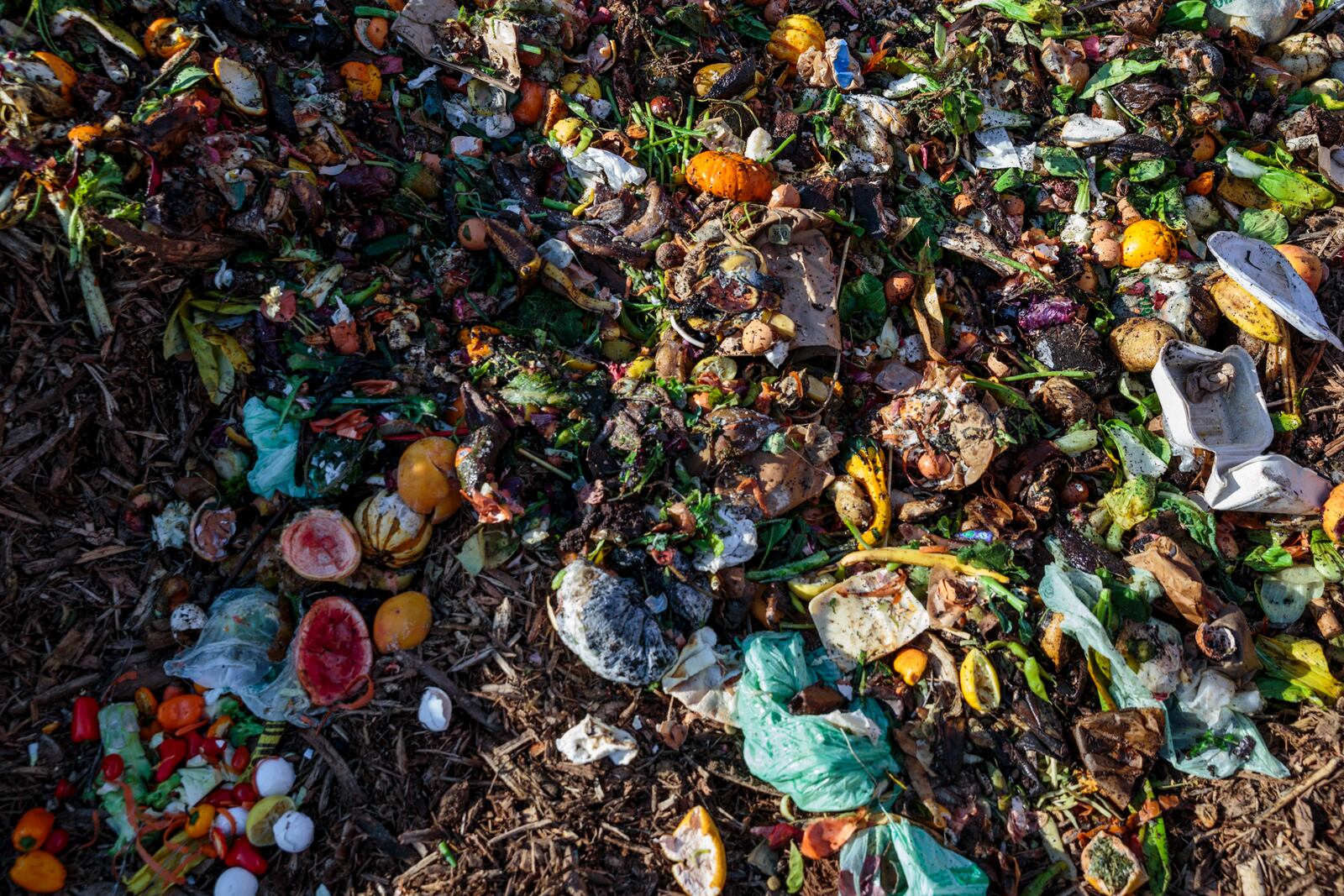 **EMBARGO: No electronic distribution, Web posting or street sales before WEDNESDAY 11:50 P.M. ET JAN. 25, 2023. No exceptions for any reasons. EMBARGO set by source.** FILE — Food scraps at the East River Compost Yard in Manhattan, on Dec. 15, 2020. A decade after Michael R. Bloomberg co-opted a line from “Star Trek” to declare composting the “final recycling frontier,” New York City is finally poised to unveil plans to implement what it is calling the nation’s largest composting program. (Sarah Blesener/The New York Times)