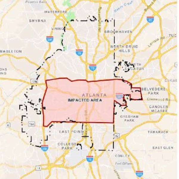 Atlanta's Department of Watershed Management issued a boil water advisory for the impacted area seen in this map. 