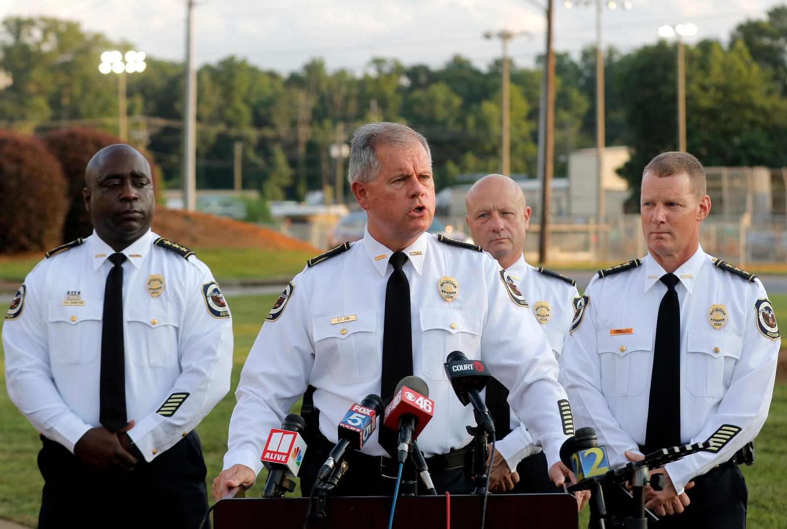 Cobb County police Chief Tim Cox offered few new details about the triple homicide and the suspect who was arrested Thursday. (Christine Tannous / christine.tannous@ajc.com)