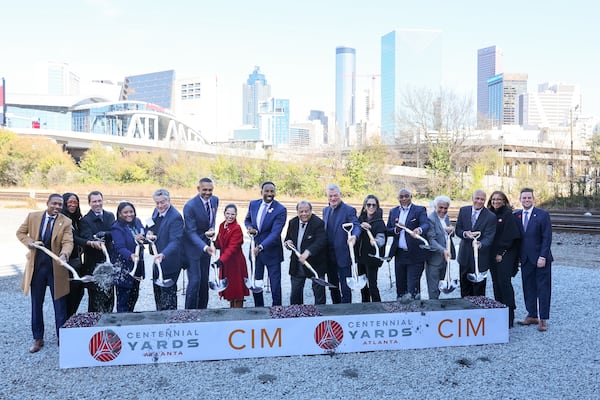 A groundbreaking ceremony for the Centennial Yards Atlanta Development in Atlanta is held on Thursday, November 17, 2022.   (Arvin Temkar / arvin.temkar@ajc.com)