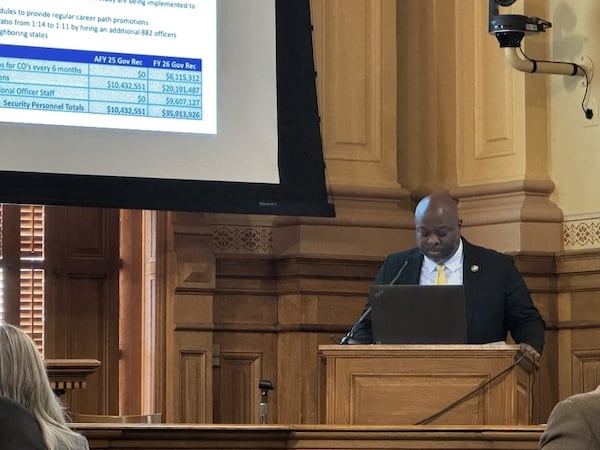 Department of Corrections Commissioner Tyrone Oliver presented the budget request for the agency during a joint hearing at the Capitol in Atlanta on Tuesday.