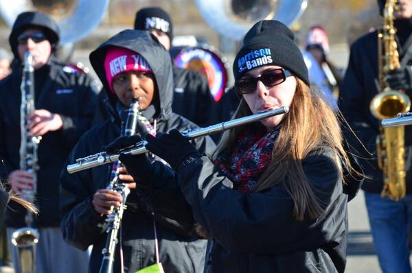 Kennesaw's Harrison High School band marching in the Macy’s Thanksgiving Day Parade on Nov. 24, 2016.