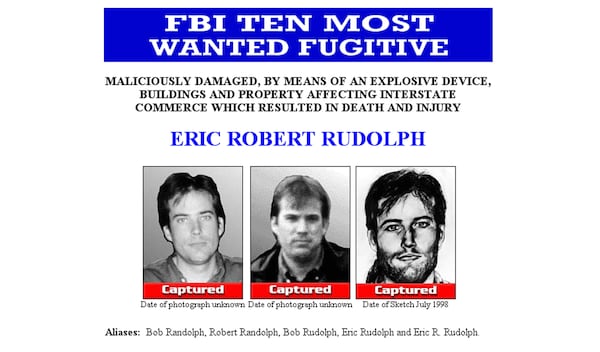 An image from the FBI's 10 Most Wanted page shows Eric Robert Rudolph as captured following his May 2003 arrest. Rudolph, who bombed the 1996 Olympic Summer Games in Atlanta, as well as an Atlanta lesbian bar and abortion clinics there and in Birmingham, Alabama, is serving four life sentences without parole for his crimes.