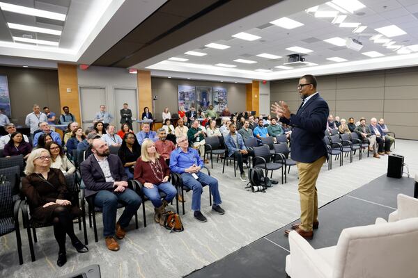 AJC editor-in-chief Leroy Chapman Jr. speaks during the AJC Town Hall meeting at Cox Headquarters, Thursday, March 23, 2023, in Atlanta. 
Miguel Martinez /miguel.martinezjimenez@ajc.com