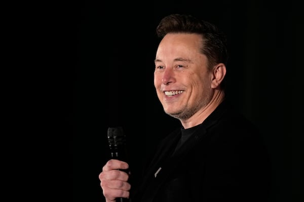 Elon Musk speaks as part of a campaign town hall in support of Republican presidential nominee former President Donald Trump in Folsom, Pa., Thursday, Oct. 17, 2024. (AP Photo/Matt Rourke)