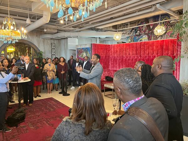 Atlanta Mayor Andre Dickens addresses a gathering during the "ATL Influences Everything" brunch held in Washington, D.C., in conjunction with the Congressional Black Caucus' Annual Legislative Convention. (Tia Mitchell / AJC)