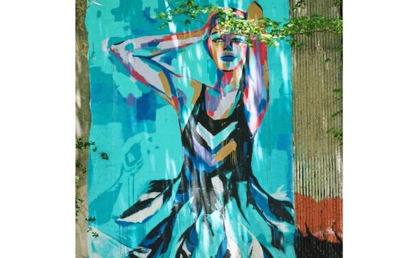 Lauren Pallotta's blue dancer on Wylie Street