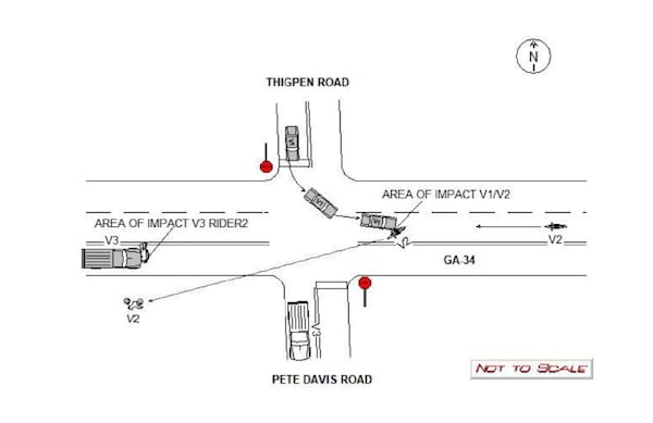 This is a recreation sketch of the crash scene that was included in the Georgia State Patrol's crash report.